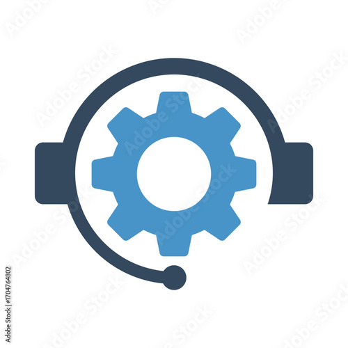 help desk operator icon, it support symbol, cogwheel with headset sign, technical support pictogram, telemarketing vector