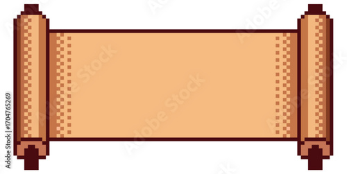 Pixel paper scroll vector. Ideal for representing old documents, history, or knowledge. A modern, digital icon that merges a classic symbol with a pixelated, technology-inspired look.