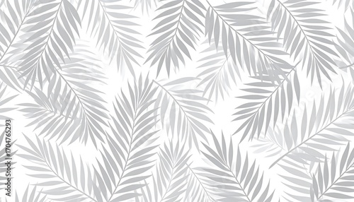 Seamless pattern of light gray palm leaves on white background (1)