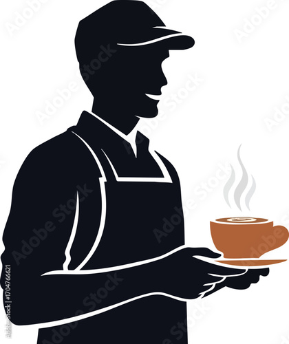 Barista Silhouette Serving Freshly Brewed Coffee Cafe Concept Vector Illustration