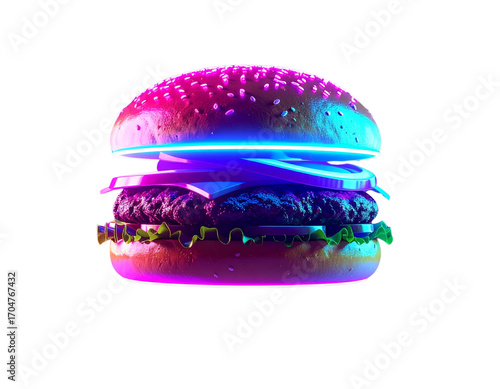  Futuristic Neon Hamburger Menu Icon Isolated PNG