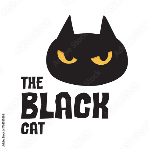 Minimalist black cat logo with bold typography and fierce yellow eyes, perfect for branding, Halloween designs, pet shops, or creative business identity.
