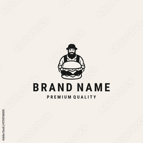 Man burger logo vector hipster vintage template design