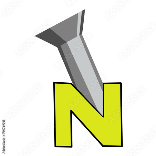 Illustration of Nail Driven Into Letter N