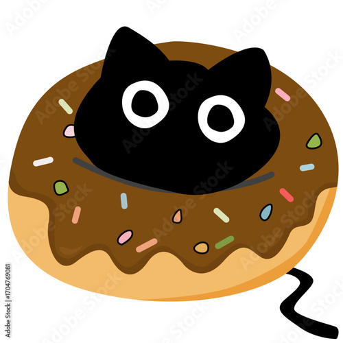 Illustration Cartoon Cat Inside Donut with Sprinkles