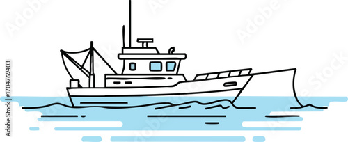 Fishing Boat Sailing on the Sea Vector Illustration