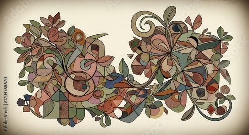 Abstract floral art mosaic with vintage charm