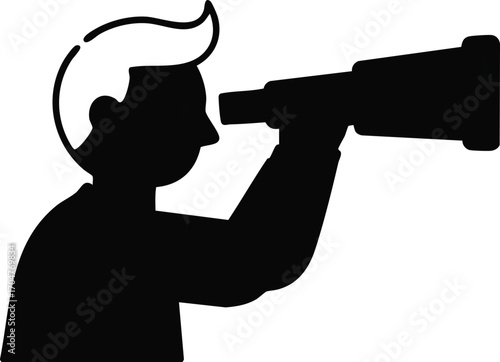 Observant Silhouette Man Looking Through Telescope Concept of Vision and Exploration
