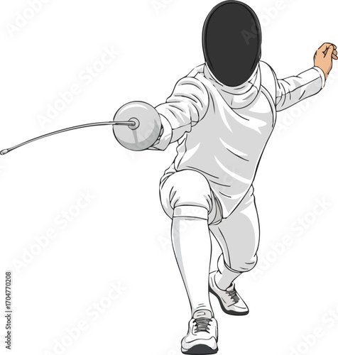 Fencer in Action Vector Illustration on White Background