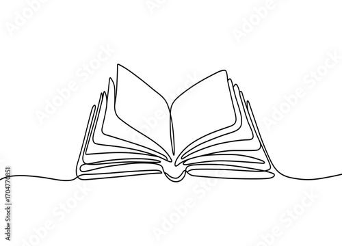 Open book continuous line drawing concept for education literature reading and minimalist art vector illustration design for posters and banners