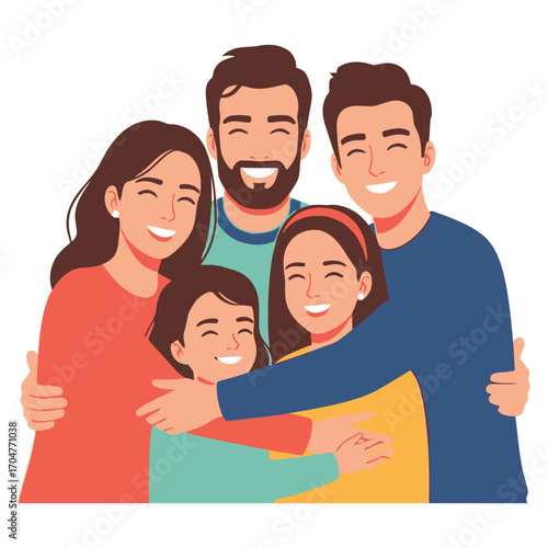 Joyful Family Portrait Warm Embrace of Parents and Children.