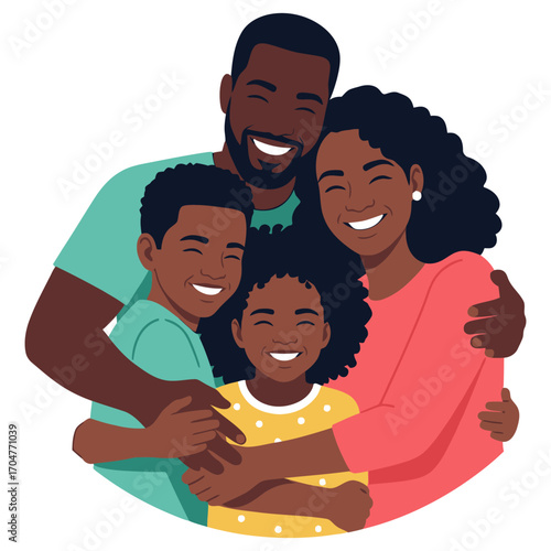 Joyful African American Family Embracing Smiling Expressing Love and Togetherness.