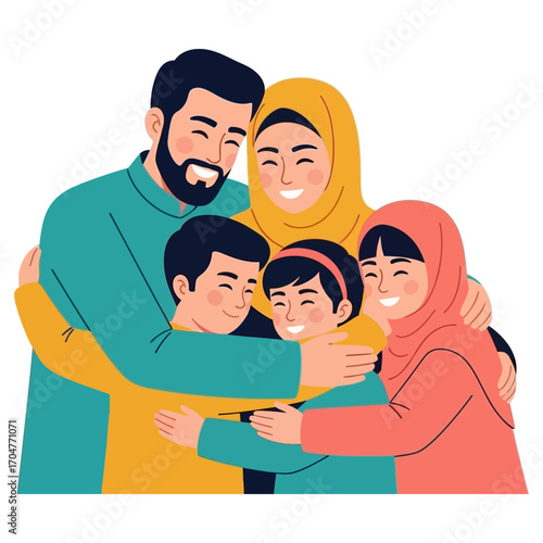 A Happy Muslim Family Embracing in a Warm Hug.