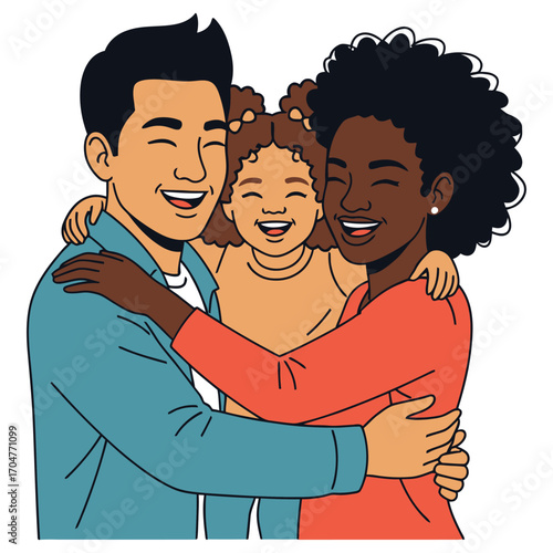 Diverse Family Embracing with Joyful Smiles and Intertwined Arms in Unity.