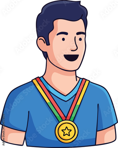 Winning Athlete with Gold Medal Proud Champion Illustration