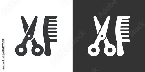 Scissors and comb icon. Solid glyph series icon