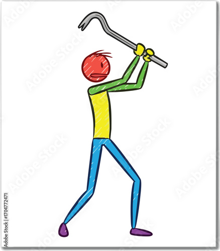 Angry Stick Figure with Crowbar A Symbol of Frustration Vandalism and Destruction