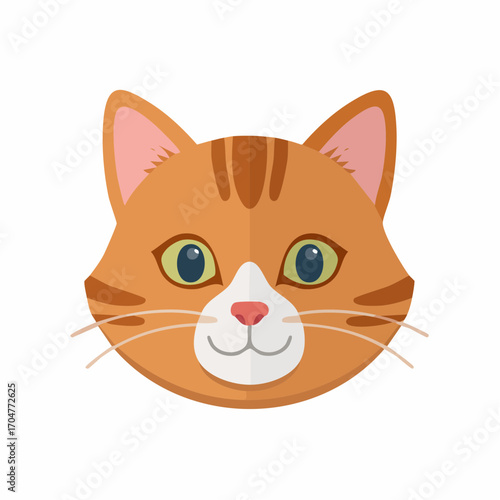 Cat Head Illustration in Flat Vector Domestic Animal Design
