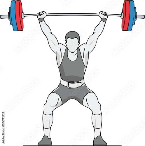 Weightlifter Powerlifting Barbell Clean and Jerk Lift Illustration