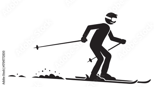 Dynamic Skier Silhouette Icon on White Background