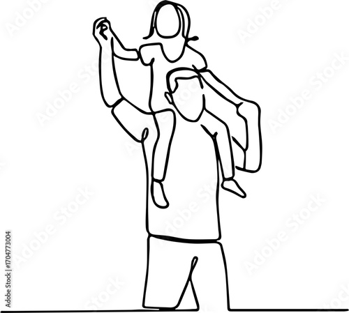 black line silhouette of a father carrying his child on his shoulders
