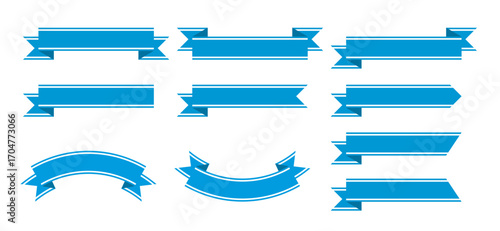 3d blue award ribbon collection, horizontal banner set