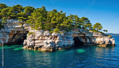 Exploring tranquil natural caves lake area scenic photography serene waters aerial perspective nature's beauty