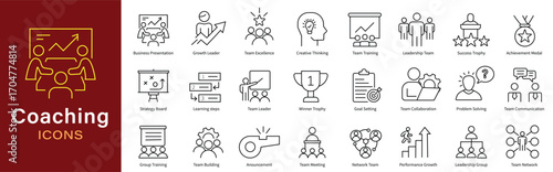 Coaching Icons Set – Leadership and Personal Growth Symbols for Strategic Development
