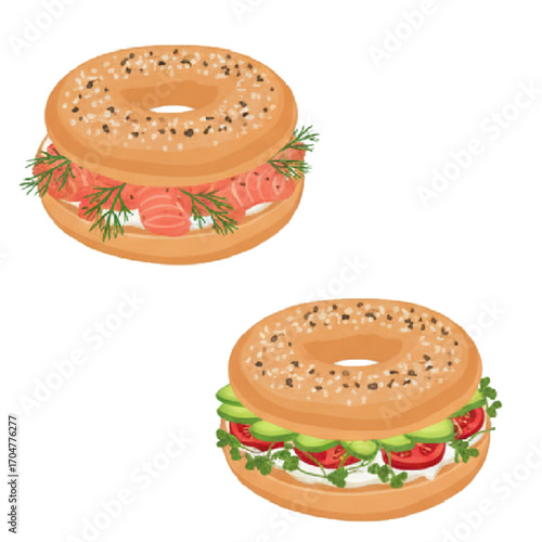  bagel with cheese and tomato