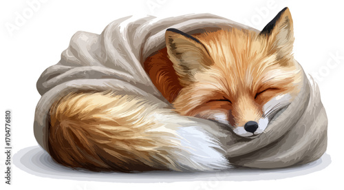 Fox wrapped in a blanket sleeping
