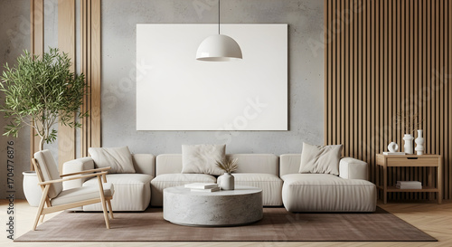 Modern minimalist living room interior design neutral tones comfy couch