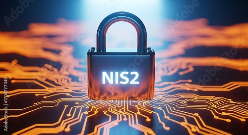 Digital security concept nis2 directive lock on circuit board