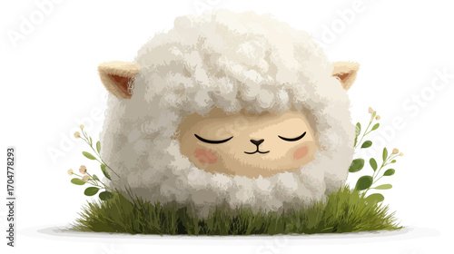 Cute sheep resting on grass