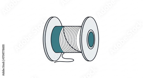 Illustration of a spool of thread with white sides and teal center