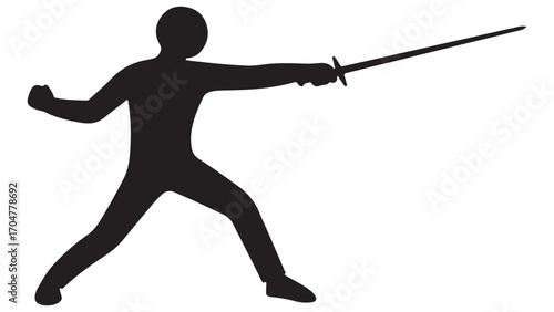 Dynamic Silhouette of a Person with a Sword in an Attack Pose