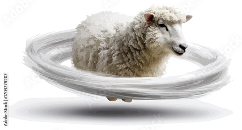 Sheep floating in whirlwind