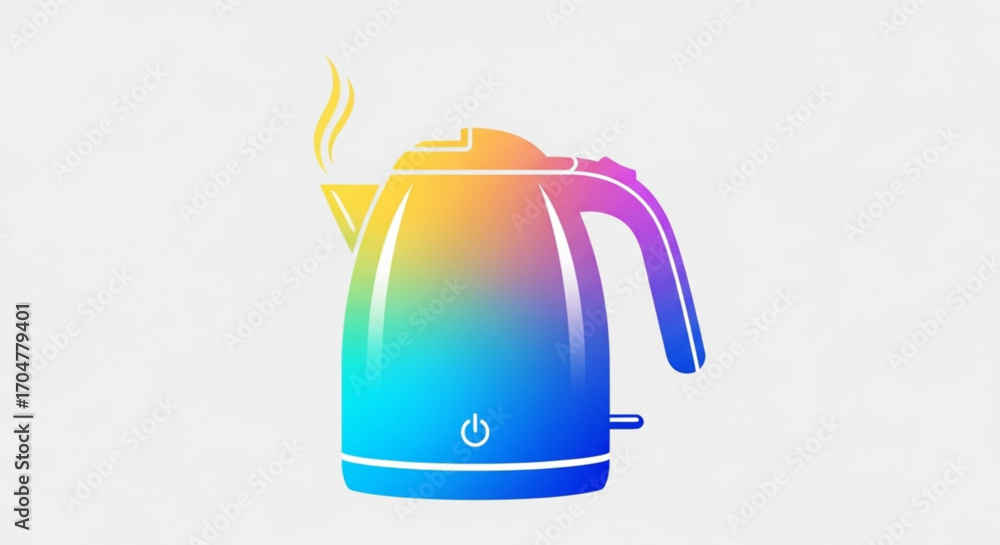 Obraz premium Vibrant illustration of a modern electric kettle with steam, , representing kitchen appliance