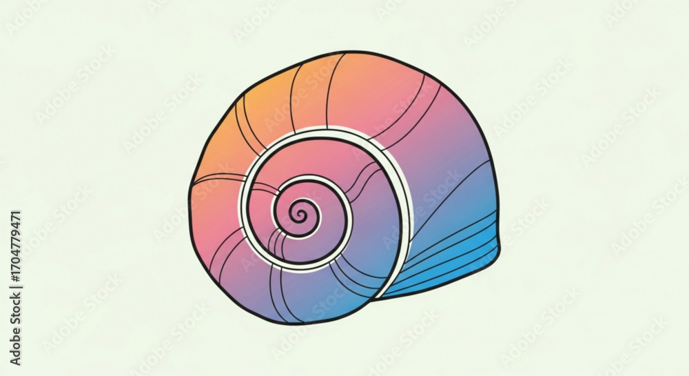 Fototapeta premium Colorful illustration of a seashell with a spiral pattern, showcasing gradient hues and intricate details