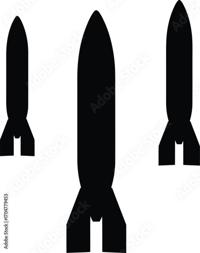 Three black rocket silhouettes against a white background, symbolizing space exploration and future technology.