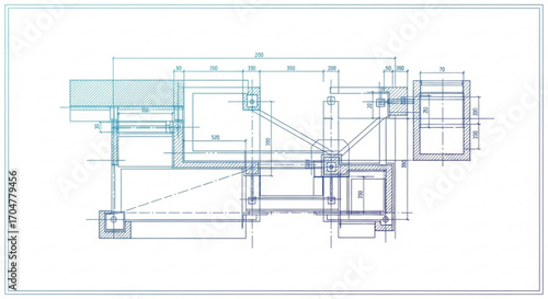 Detailed architectural blueprint of a building structure, showcasing precise measurements and technical specifications