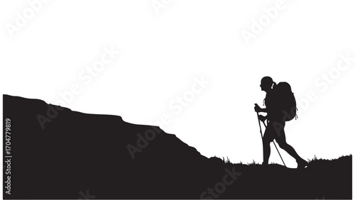 Uphill Trekking Silhouette of an Adventurous Hiker