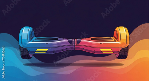 Colorful hoverboard for transportation or personal mobility device concept illustration