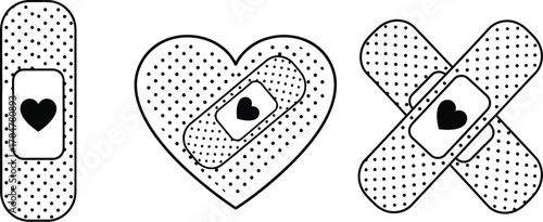 Healing hearts with bandages, symbolizing care and recovery