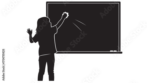 Child Erasing Blackboard Silhouette Illustration