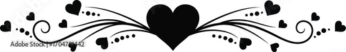 Elegant black heart flourish with swirling vines and small hearts
