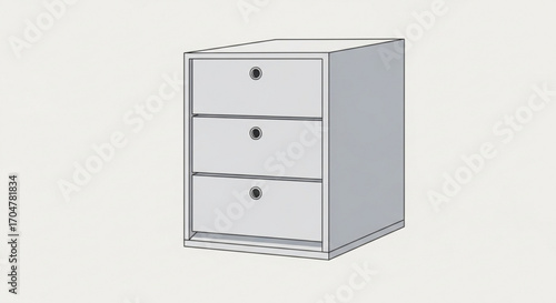 Illustration of a white chest of drawers with three drawers for storing personal belongings