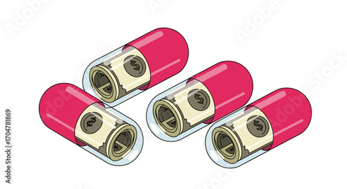A collection of four pink capsules each containing a rolled-up document for safekeeping.