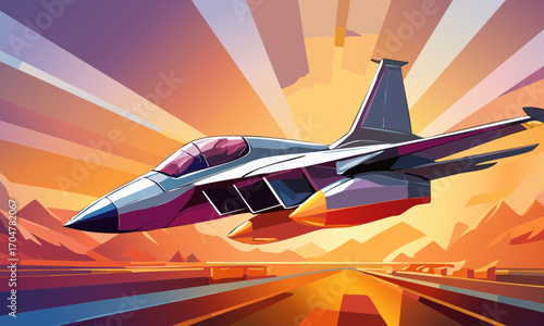 An airplane Jet flying over the sunset 
