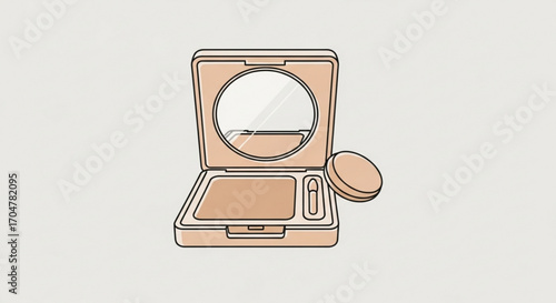 Illustration of a compact powder with a mirror and applicator for cosmetic use