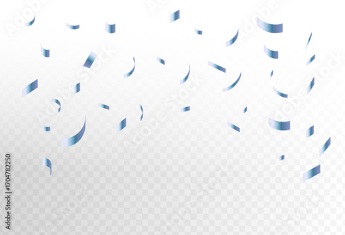 Celebration background with falling confetti blue particles and shiny tinsel for festive decoration